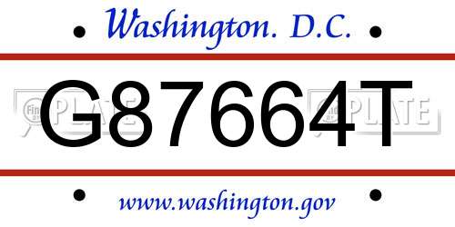 G87664T District Of Columbia License Plate