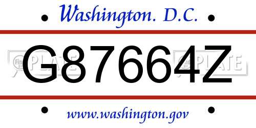 G87664Z District Of Columbia License Plate