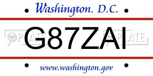 G87ZAI District Of Columbia License Plate