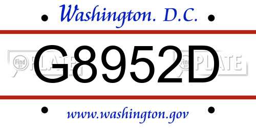 G8952D District Of Columbia License Plate
