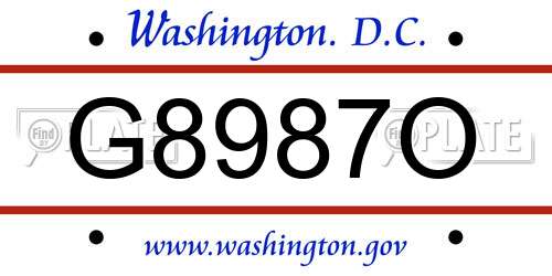 G8987O District Of Columbia License Plate