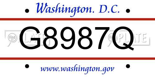 G8987Q District Of Columbia License Plate