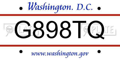G898TQ District Of Columbia License Plate