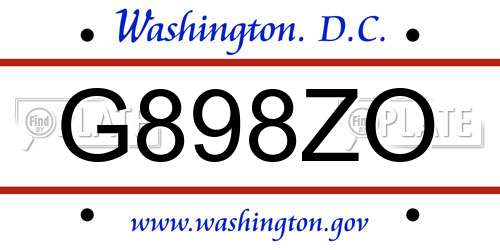 G898ZO District Of Columbia License Plate