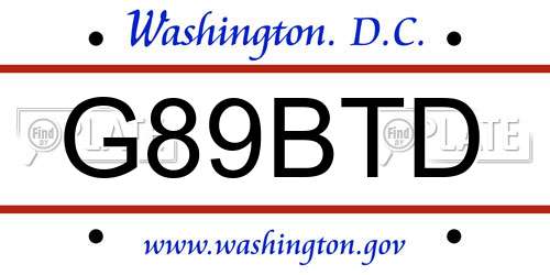 G89BTD District Of Columbia License Plate