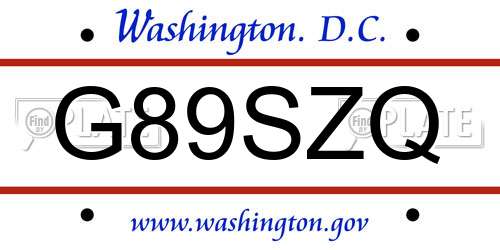 G89SZQ District Of Columbia License Plate