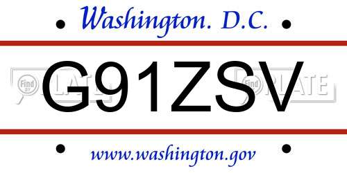 G91ZSV District Of Columbia License Plate