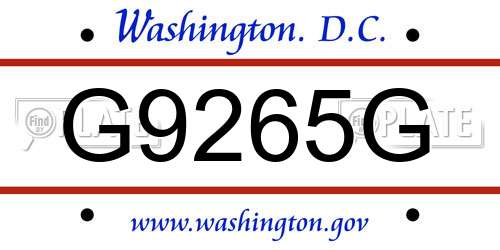 G9265G District Of Columbia License Plate