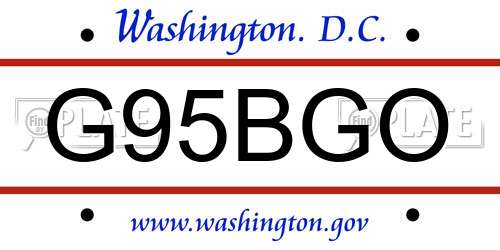G95BGO District Of Columbia License Plate