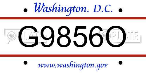 G9856O District Of Columbia License Plate