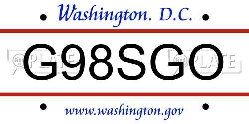 G98SGO District Of Columbia License Plate