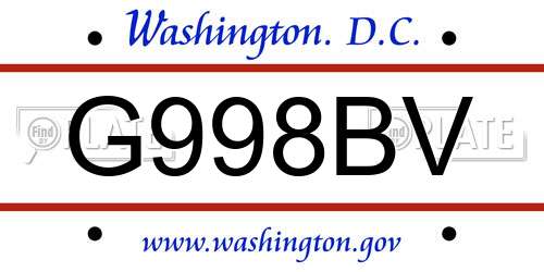 G998BV District Of Columbia License Plate