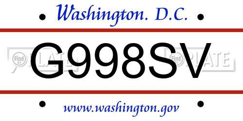 G998SV District Of Columbia License Plate
