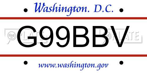 G99BBV District Of Columbia License Plate