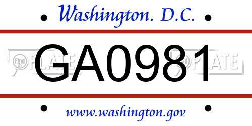 GA0981 District Of Columbia License Plate