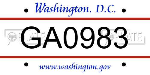 GA0983 District Of Columbia License Plate