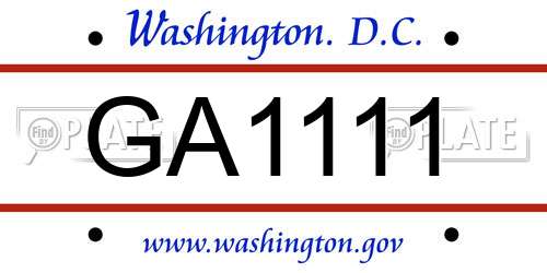 GA1111 District Of Columbia License Plate