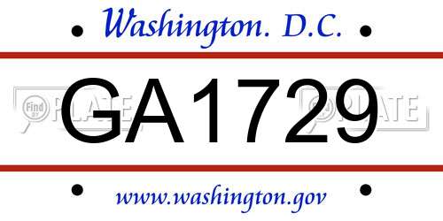 GA1729 District Of Columbia License Plate