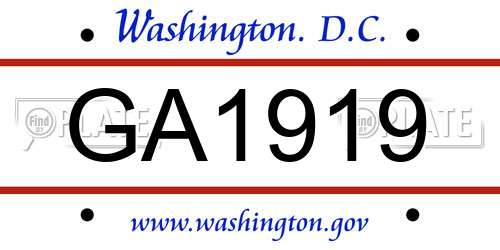 GA1919 District Of Columbia License Plate