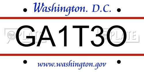 GA1T3O District Of Columbia License Plate