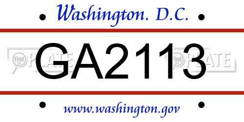GA2113 District Of Columbia License Plate