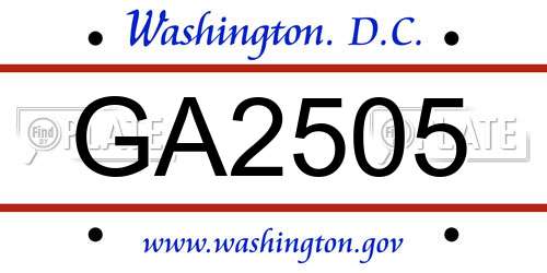 GA2505 District Of Columbia License Plate