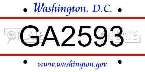 GA2593 District Of Columbia License Plate