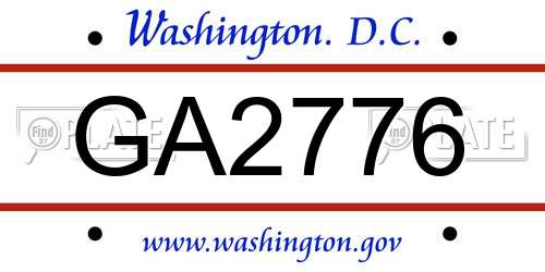 GA2776 District Of Columbia License Plate