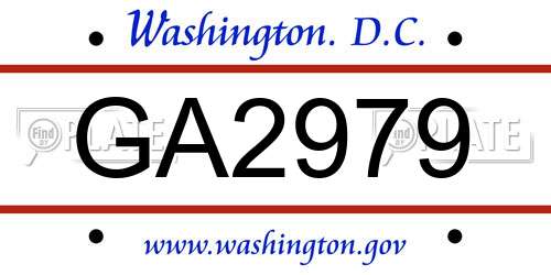 GA2979 District Of Columbia License Plate