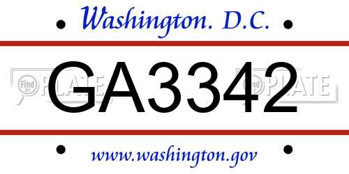 GA3342 District Of Columbia License Plate
