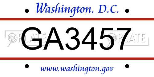 GA3457 District Of Columbia License Plate
