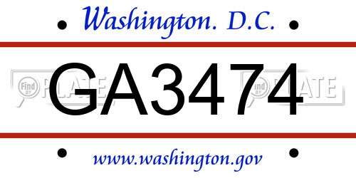 GA3474 District Of Columbia License Plate