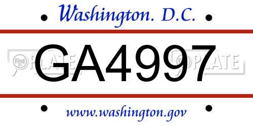 GA4997 District Of Columbia License Plate