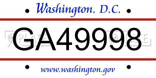 GA49998 District Of Columbia License Plate