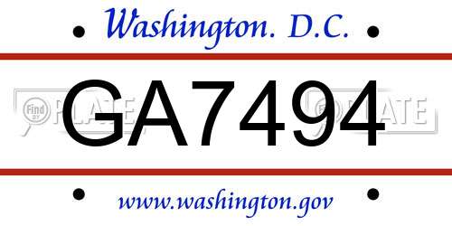 GA7494 District Of Columbia License Plate