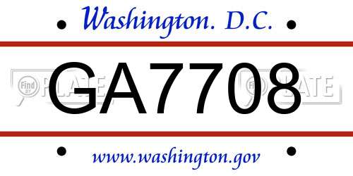 GA7708 District Of Columbia License Plate