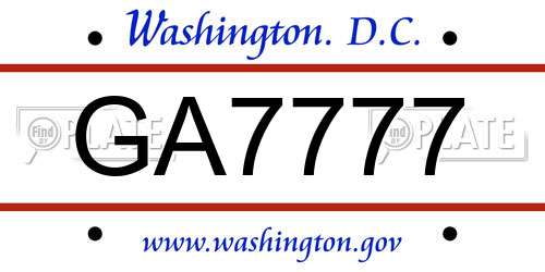 GA7777 District Of Columbia License Plate