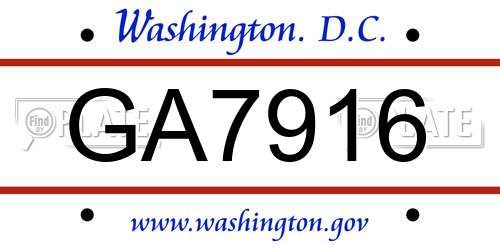 GA7916 District Of Columbia License Plate