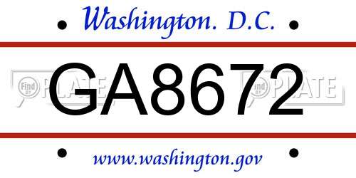 GA8672 District Of Columbia License Plate
