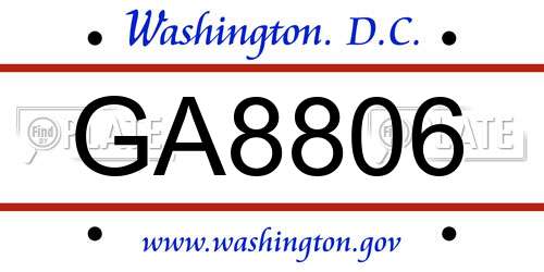 GA8806 District Of Columbia License Plate