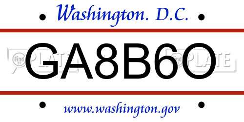 GA8B6O District Of Columbia License Plate