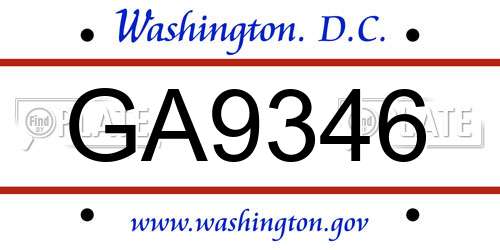GA9346 District Of Columbia License Plate