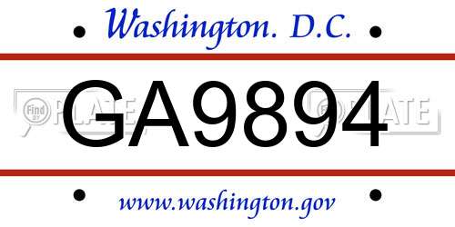 GA9894 District Of Columbia License Plate