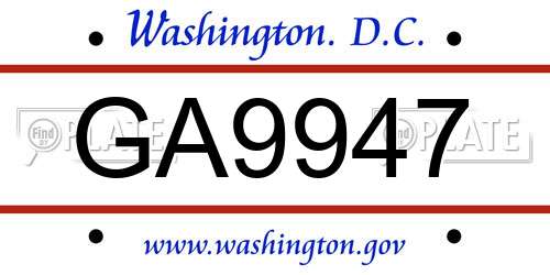 GA9947 District Of Columbia License Plate