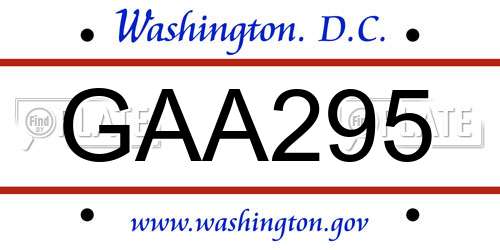 GAA295 District Of Columbia License Plate