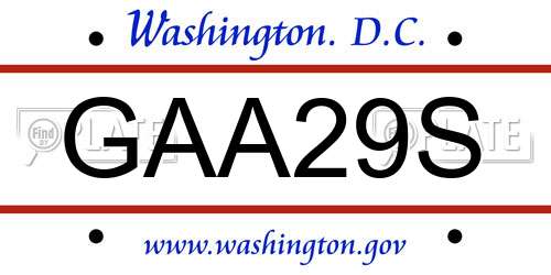 GAA29S District Of Columbia License Plate
