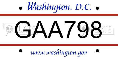 GAA798 District Of Columbia License Plate