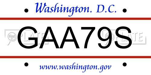 GAA79S District Of Columbia License Plate