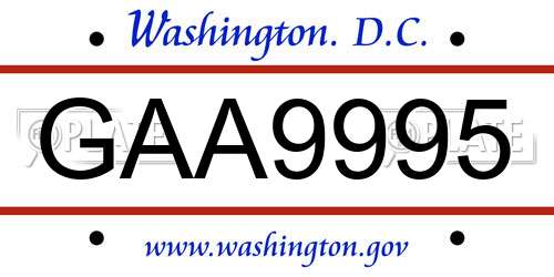 GAA9995 District Of Columbia License Plate