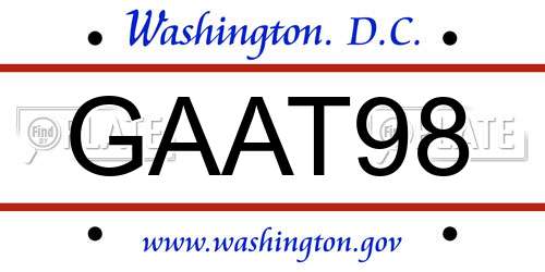 GAAT98 District Of Columbia License Plate